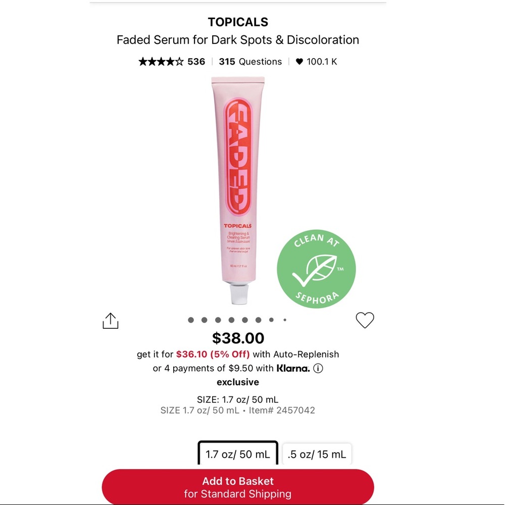 Faded Topicals serum for dark spots & discoloration from Sephora full si…